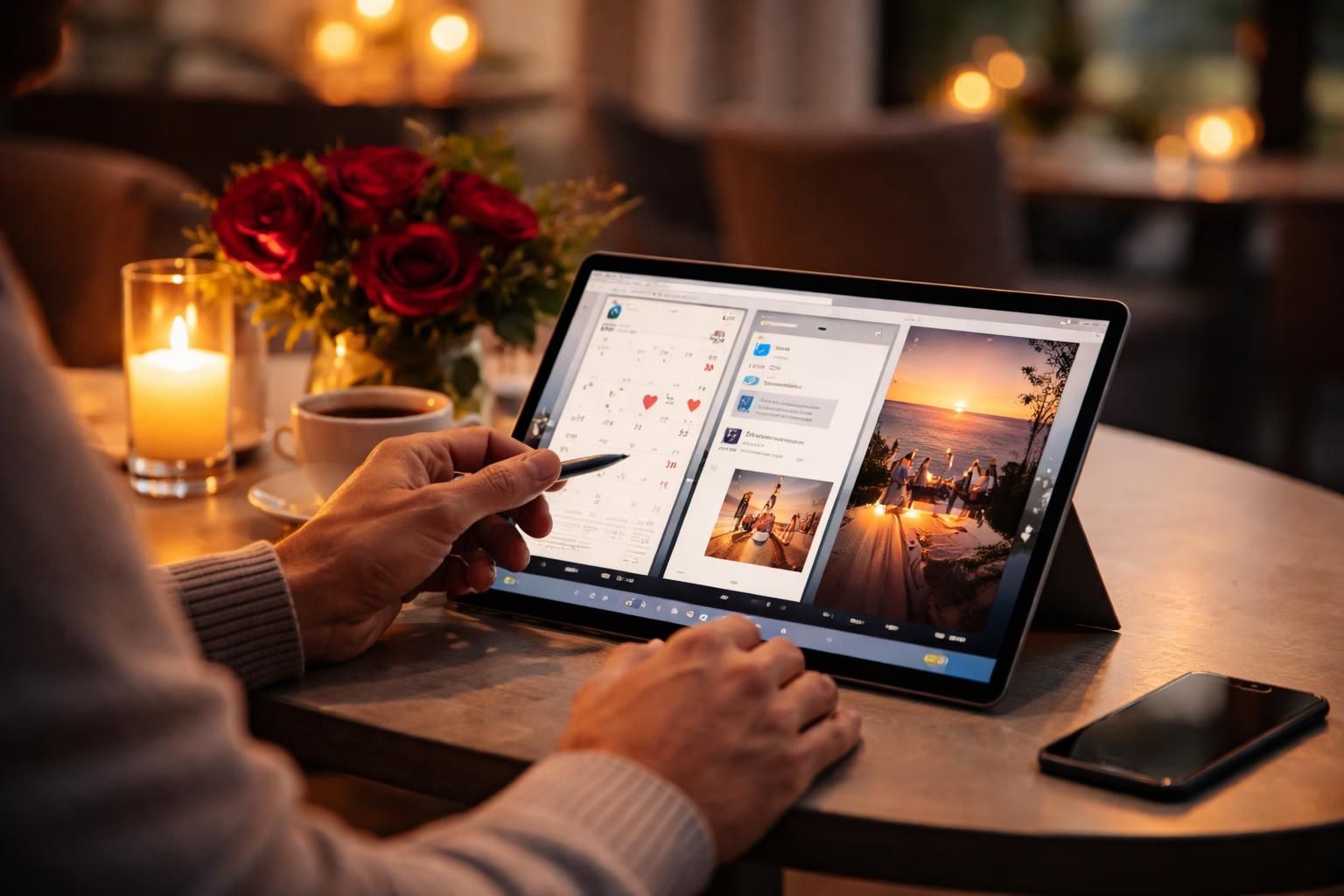 Surprise romantique : planifier discrètement sur tablette tactile Microsoft Surface